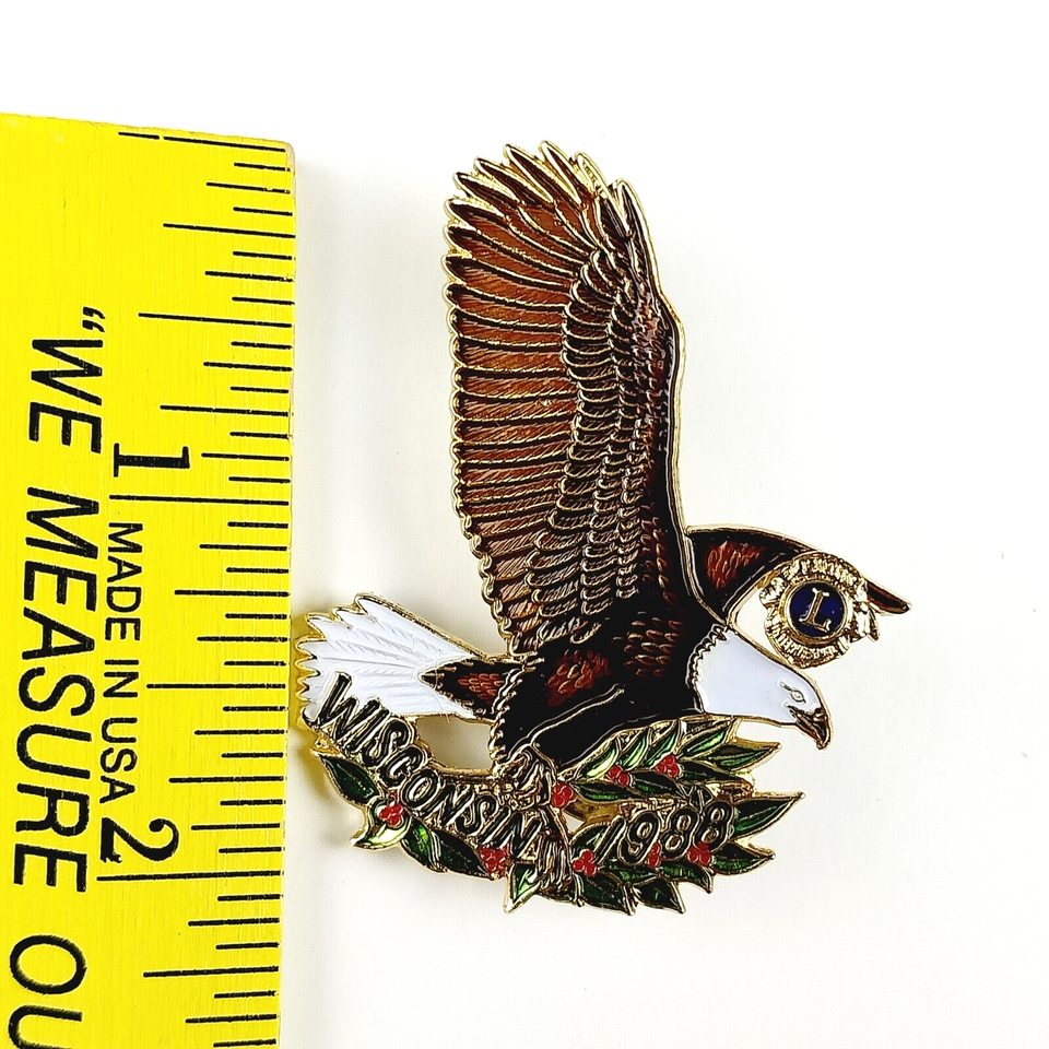 Vintage 1988 Wisconsin Flying Bald Eagle Lions Club Metal Enamel Lapel