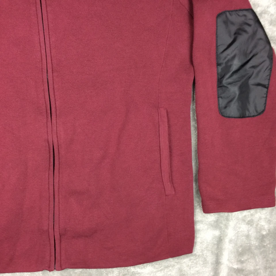 Victorinox Sweater Mens Large Full Zip Burgundy Elbow Patches Cotton Blend - Image 4 of 4