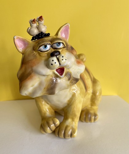Douglas Russ Hookie Knitters Goofy Tabby Cat Bank Signed No Chips - Picture 12 of 12