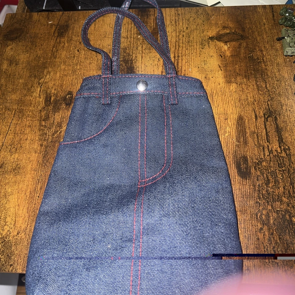 Cartera Jean Vintage Azul Oscuro, Dos Bolsillos, Nylon Interior, Cierre a Presión, 2 Asas Foto 2 de 4