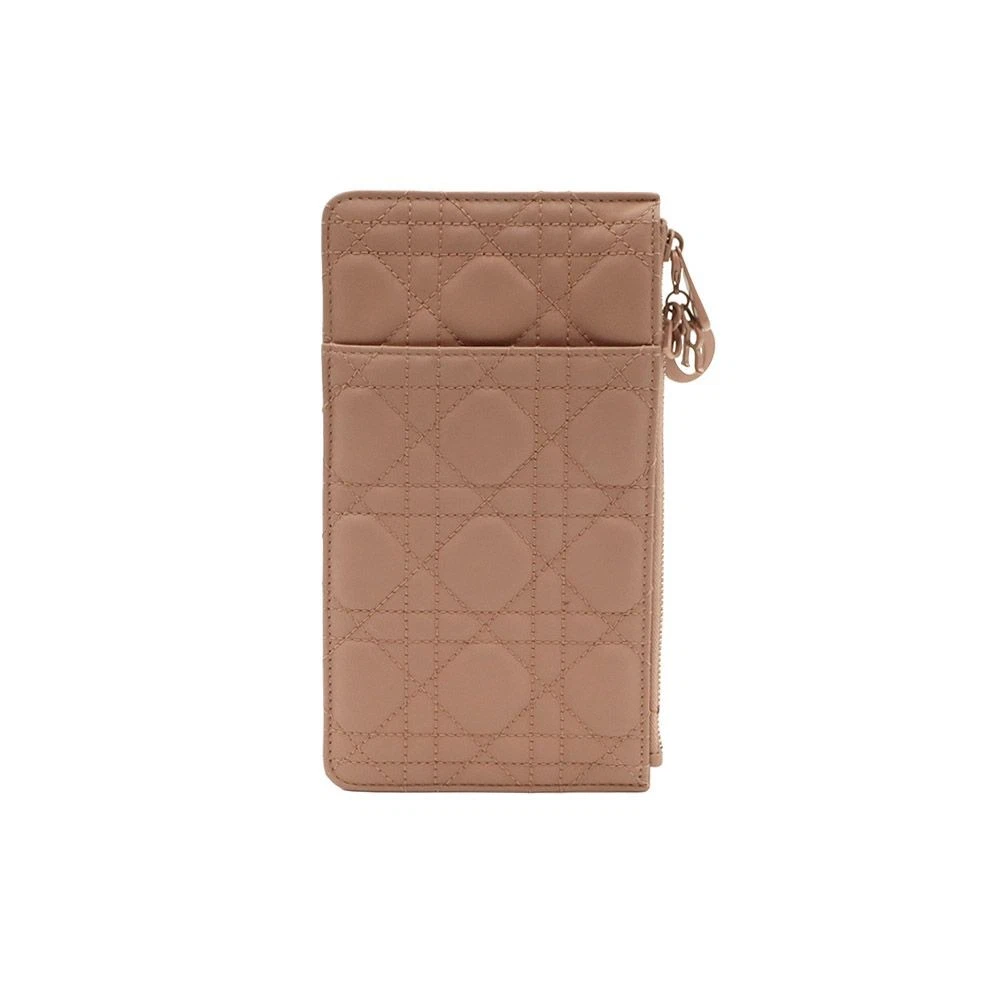 Portefeuille long Dior Indie rose ultra mat cannage veau femme porte carte fermeture éclair