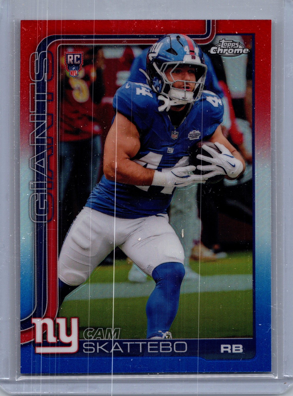 2025 Topps Chrome #331 Cam Skattebo Red White and Blue Refractor