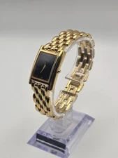 ESQ Esquire by Movado Ladies Tank 21mm Gold Watch Black Dial Swiss Movement 