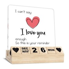 I Love You Reminder Sign Gifts, Wooden Block Calendar for Desk Decor red