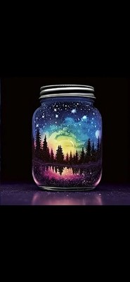 Mason Jar Trees Colorful Night Stars Sky Reflection 5D Diamond Painting Kit New