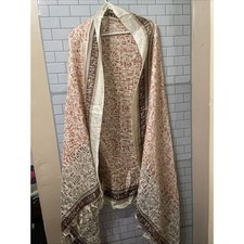 Hand Block Print Warli Art Beige Cotton Dupatta / Indian  Tribal Folk Scarf Wrap