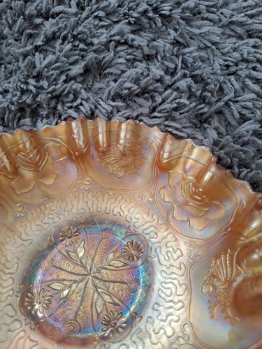 VINTAGE FENTON CARNIVAL GLASS BOWL FENTON DRAGON & LOTUS MARIGOLD RUFFLE BOWL - Picture 10 of 14