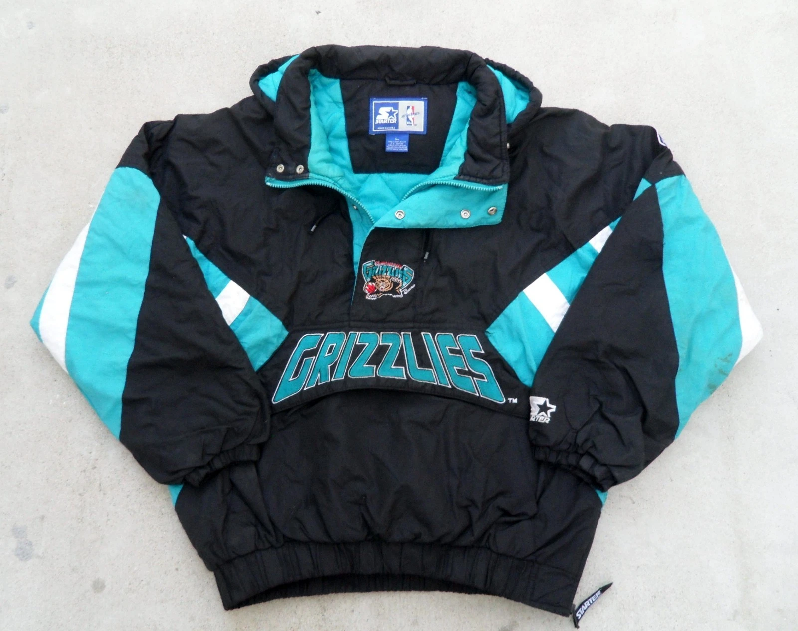 Vtg 90's Vancouver Grizzlies Starter Pull Over Jacket hooded Men's Large NBA image 7