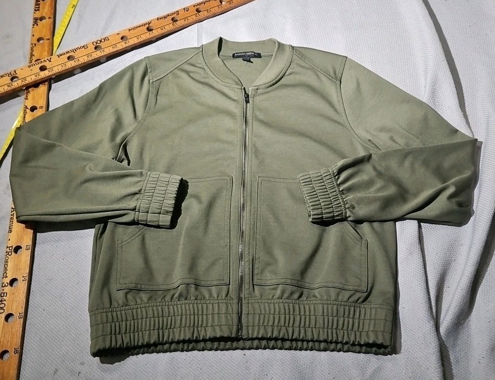 Banana Republic Jacket Womens Medium Green Bomber Full Zip Biker Stretch Casual