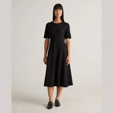 Quince Black Ultra-Stretch Ponte Short Sleeve Midi Dress Size L NWT