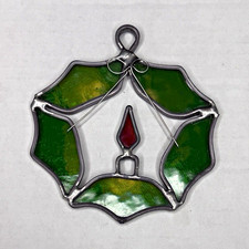Stained Glass Holly Christmas Suncatcher Green/Red Ready To Hang