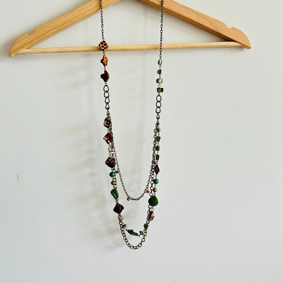 复古绿色串珠青铜多股项链波西米亚分层珠宝首饰 — 第 2/4 张图片