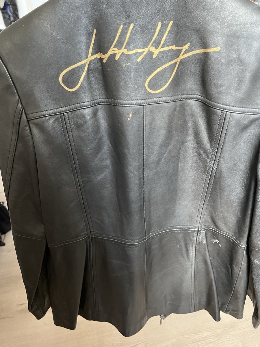 Jensen Huang Signed Valerie Stevens Petites PM Black Leather Full Zip Jacket
