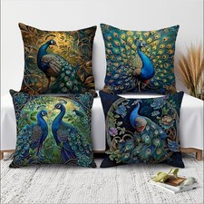 4 Pack 18" Vintage Peacock Cushion Covers Sofa Pillow Cases Spring Home Decor
