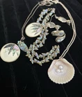 Vintage Sterling Silver Abalone Shell Jewelry Lot Necklace Earrings Ring 925