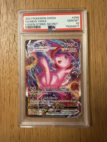 Pokemon 2021 Mew VMAX #269 Fusion Strike SECRET ALT ART VMAX HOLO PSA 10