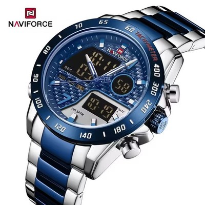 Naviforce Watch Men Quartz Sport Analog Digital Edelstahlband LED Alarm Kalender