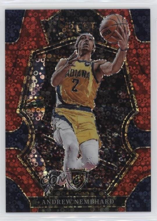 2022 Select Premier Level Red Disco Prizm 28/49 Andrew Nembhard Rookie RC 14cm