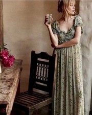 Doen Drew Green Strawberry Moon Floral Silk Georgette Maxi Dress