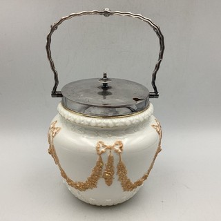 19thC Taylor Tunncliffe & Co Victorian Porcelain EPNS Biscuit Barrel(C3) NS#8638