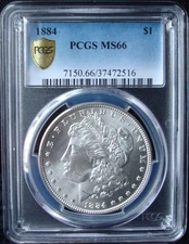 1884 Morgan Silver Dollar - PCGS MS 66 - Gold Shield