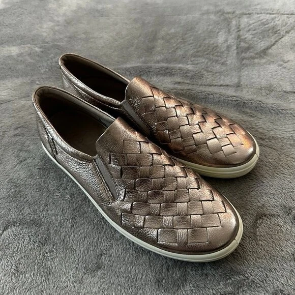 Scarpe basse donna Ecco in pelle intrecciata metallizzata taglia US 10 comode