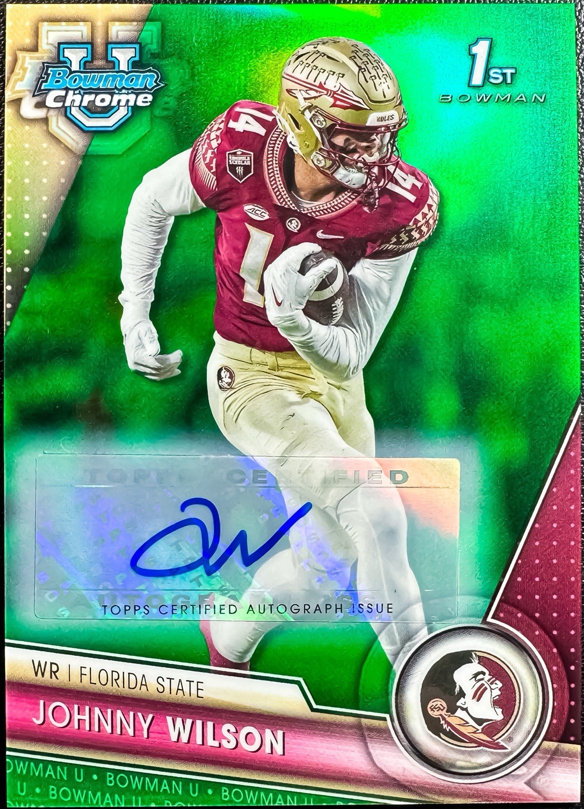 2023 Bowman Chrome University Autographs Green Refractors #22 Johnny Wilson /99