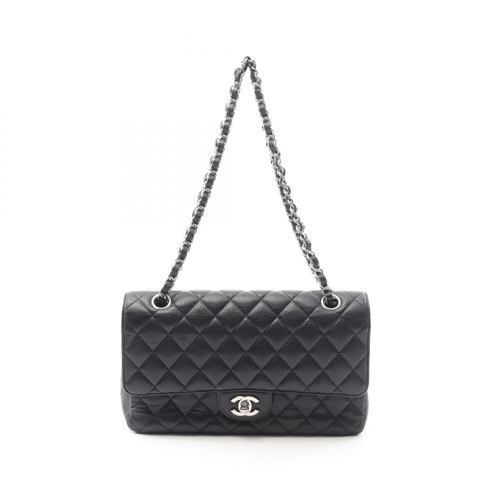 Chanel Matelasse Gray Calfskin Double Flap Shoulder Bag