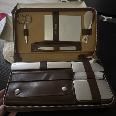 Men's Travel Grooming Kit Leather Zipper Case & Content Griffon W Germany NEW