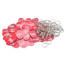 Oval Number Tags Key Tag with Ring, 1-100 Numbered Red ID Tag, Pack of 100