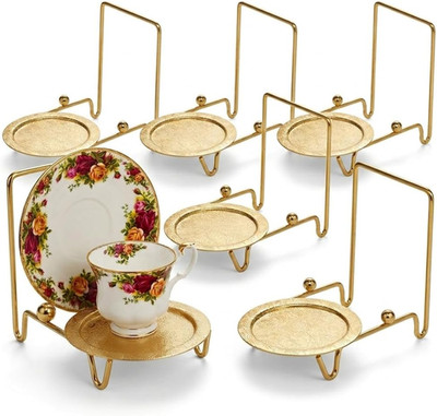 Elegant Gold Tea Cup and Saucer Display Stand for 6 Cups and Mugs
