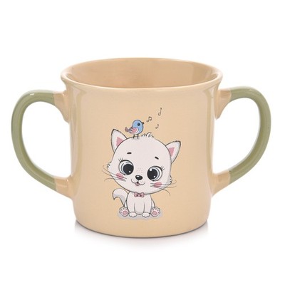 AMBITION Becher Kinderbecher Steinzeug Saftbecher Doppelgriff 250 ml Kätzchen 