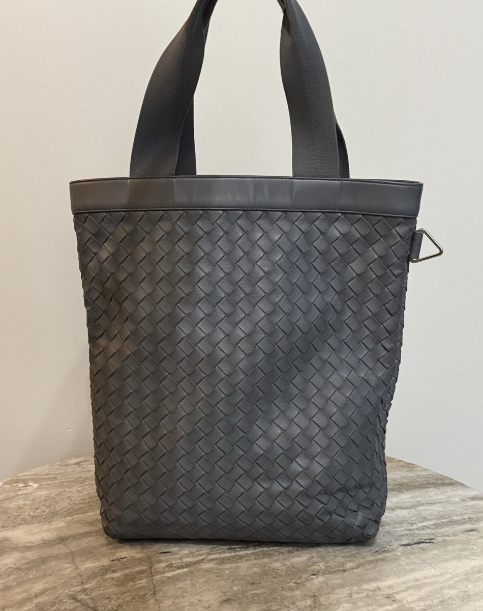 バッグ Bottega Veneta Intrecciato Tote Bag Gray BOTTEGA VENETA INTRECCIATO LEATHER TOTE BAG GRAY WOVEN LARGE