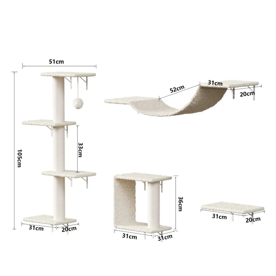 Modern Wall-Mounted Cat Furniture Set Plush Cat Bridge Steps Scratcher Cat Tree - Image 4 of 4