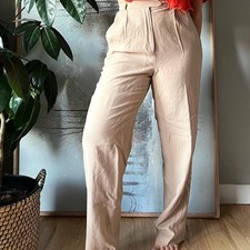 Vintage 90s High Waist Wool Tailored Trousers Beige Neutral Classic Size 6