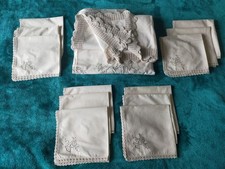 GRANDE TOVAGLIA RICAMATA + 12 TOVAGLIOLI TOVAGLIOLI ECRÙ BORDO UNCINETTO 58 X 96"