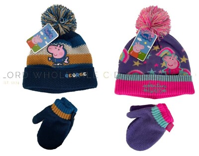 Peppa Pig Children's Girls' Hat, Scarf And Gloves Packs, Navy/Pink, One Size, Navy/Pink
