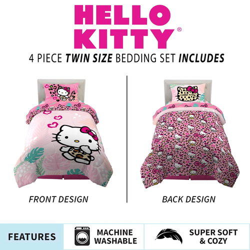 Hello Kitty Bed in a Bag Twin Size 4-Pieces Kids Comforter & Sheets Bedding Set - Picture 6 of 9