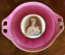 Antique Victoria Carlsbad Austria Classical Maiden Pink Gold  Plate/Tray
