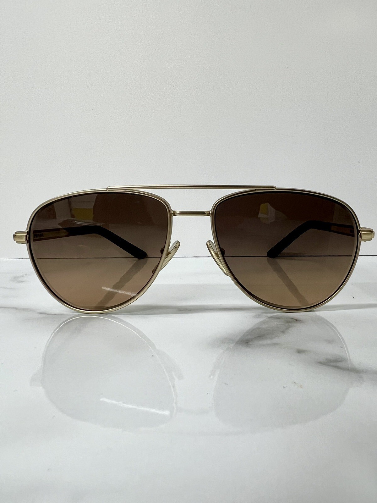 Mens Prada Sunglasses Gold Brown Designer Metal Pilot Glasses 0PRA54S