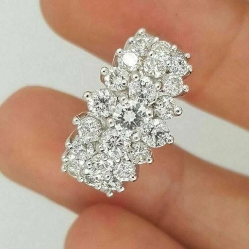 4Ct Round Cut Lab Created Diamond Cluster Engagement Ring 14K White Gold Plated - Picture 3 of 5