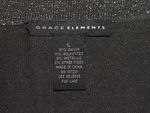 Cardigan Grace Elements donna L maglione aperto davanti nero scrollato glitter argento - Foto 9 di 9