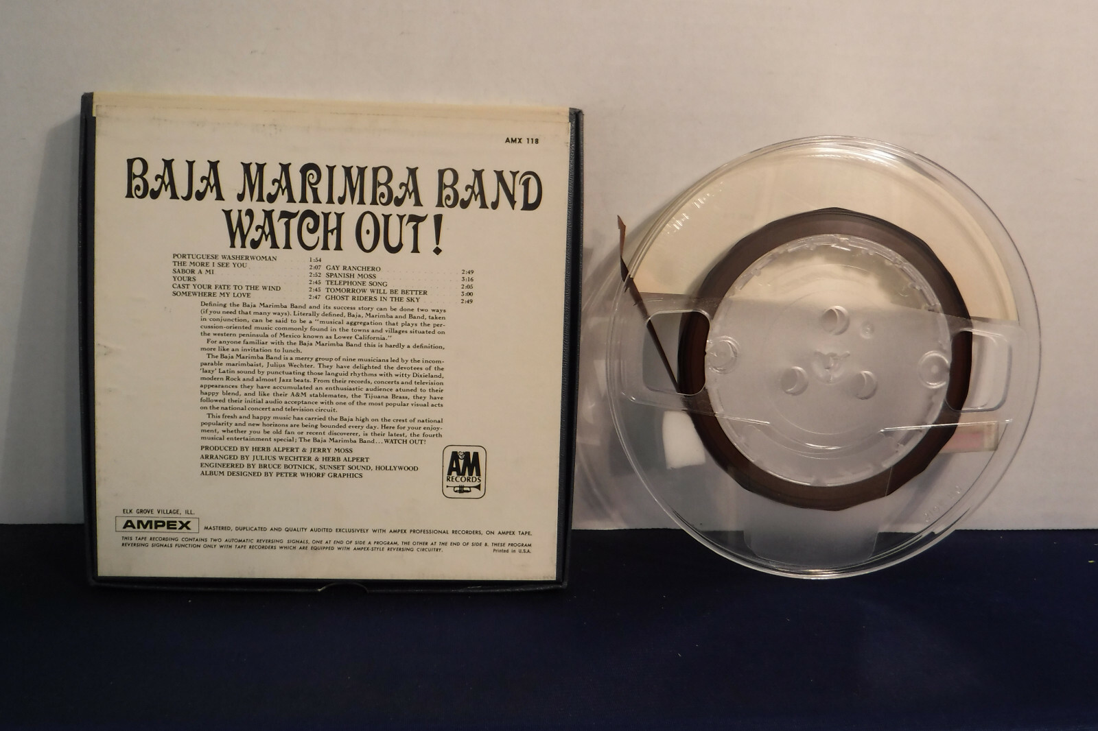 Baja Marimba Band, Watch Out!, AMX 118, 4 track 3.75 IPS Reel to Reel