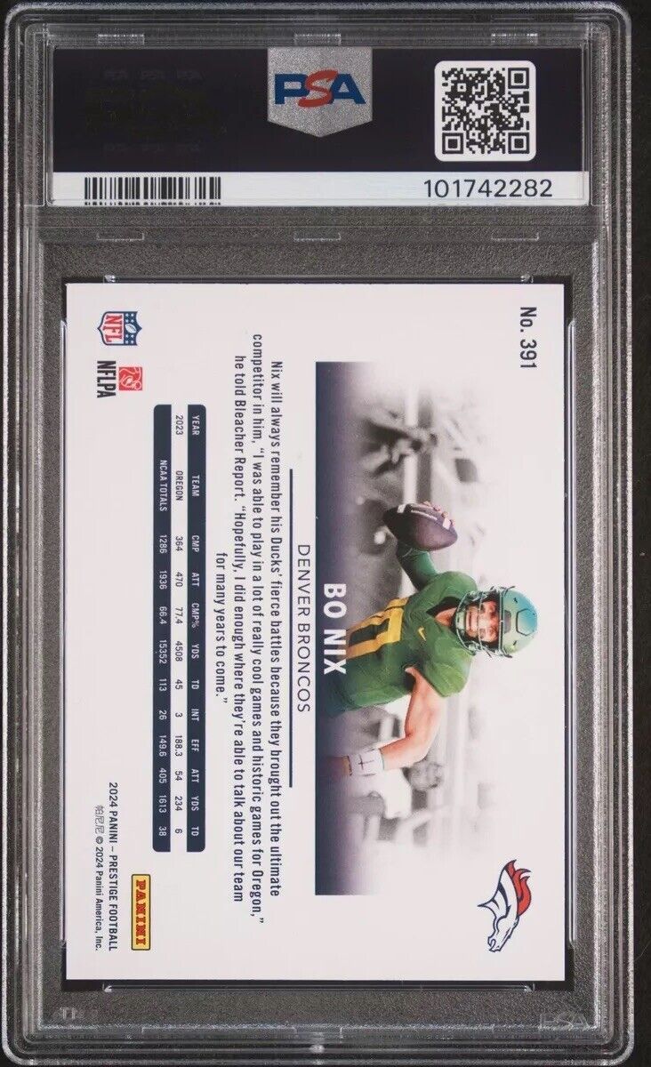 2024 Panini Prestige #391 Bo Nix Diamond Xtra Points PSA 10 2024 Panini Prestige #391 Bo Nix Diamond Xtra Points PSA 10
