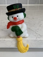 Vintage Stocking Holder Snowman Christmas Celluloid Plastic