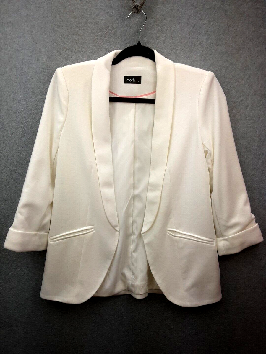 Dotti Size White Open Front Lined Stretch Ponte Fabric Jacket