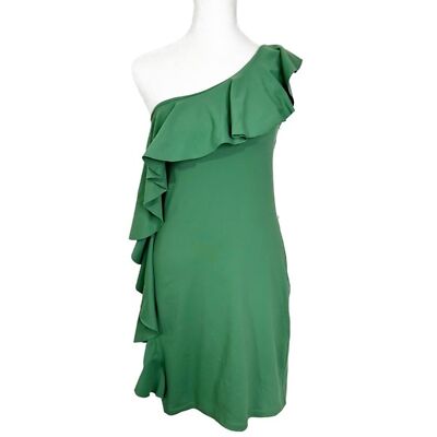 NWT Susana Monaco One Shoulder Ruffle Bodycon Knee Length Dress Green  Women's S | eBay