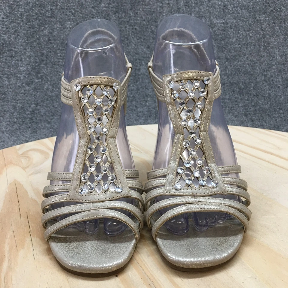 Metaphor Heels Womens 6.5 Ramona Rhinestone Strappy Slingback Gray Faux Leather - Изображение 4 из 4