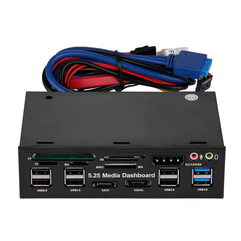 5.25" Media Dashboard Card Mult-Reader USB 2.0 USB 3.0 20 pin e-SATA Front Panel - Image 2 of 3