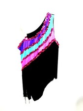 Unbranded Dance Costume Ballet Size Adult L Black Multi Color Sequins Fringe